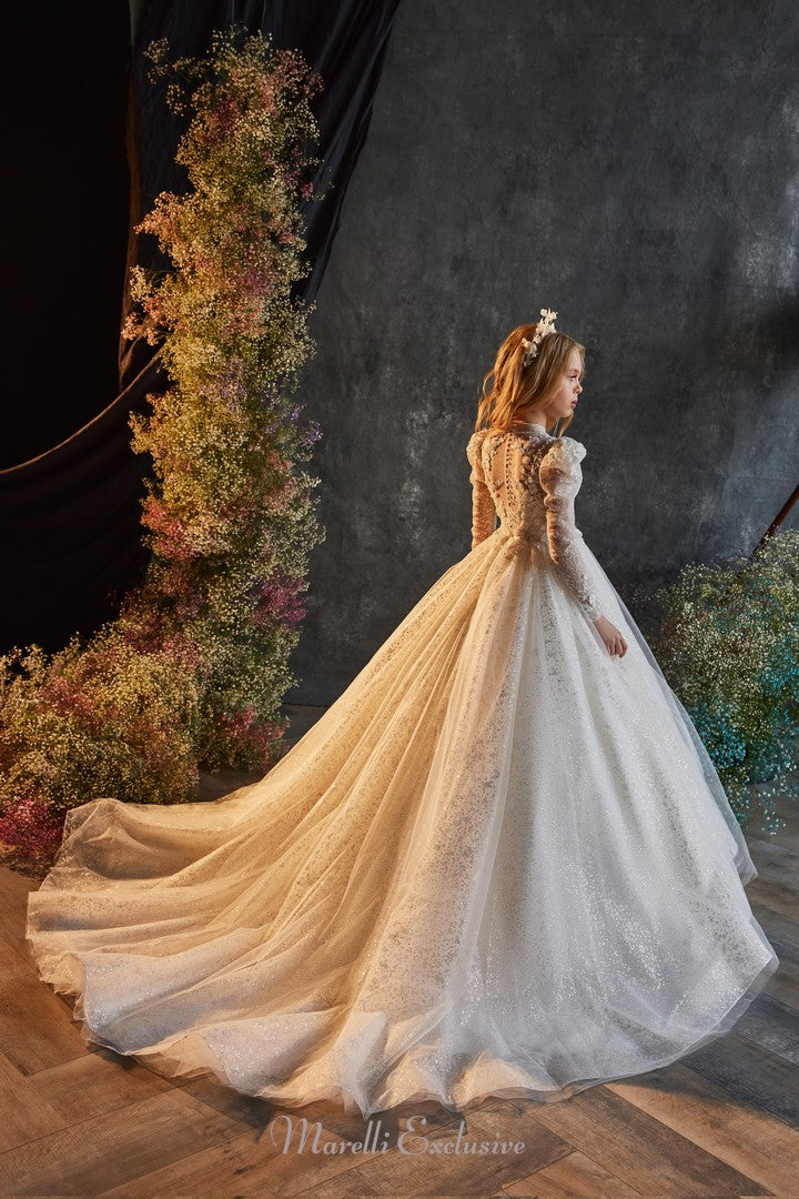 Pentelei 3221 graceful southern belle gown with textured full skirt  | Girls Formal Dress