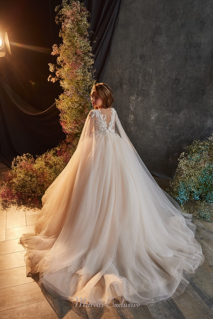 Pentelei 3219 ethereal peach tulle ball gown with intricate details  | Girls Formal Dress
