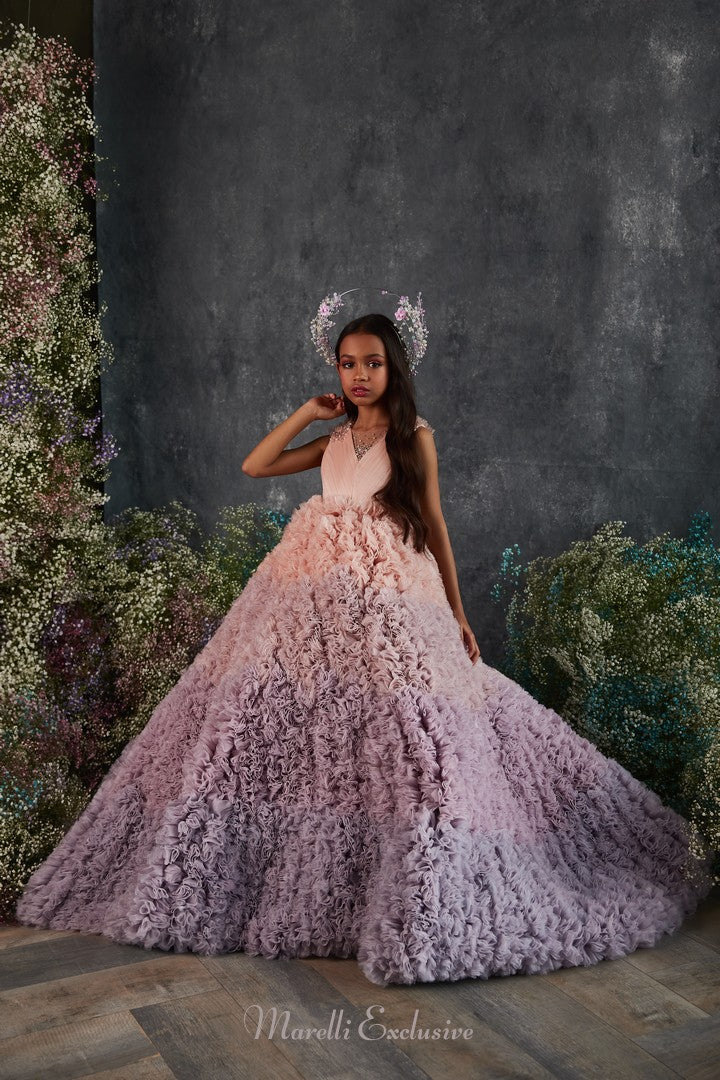 Pentelei 3215 one-of-a-kind special event gown in pink bouquet  | Girls Formal Dress