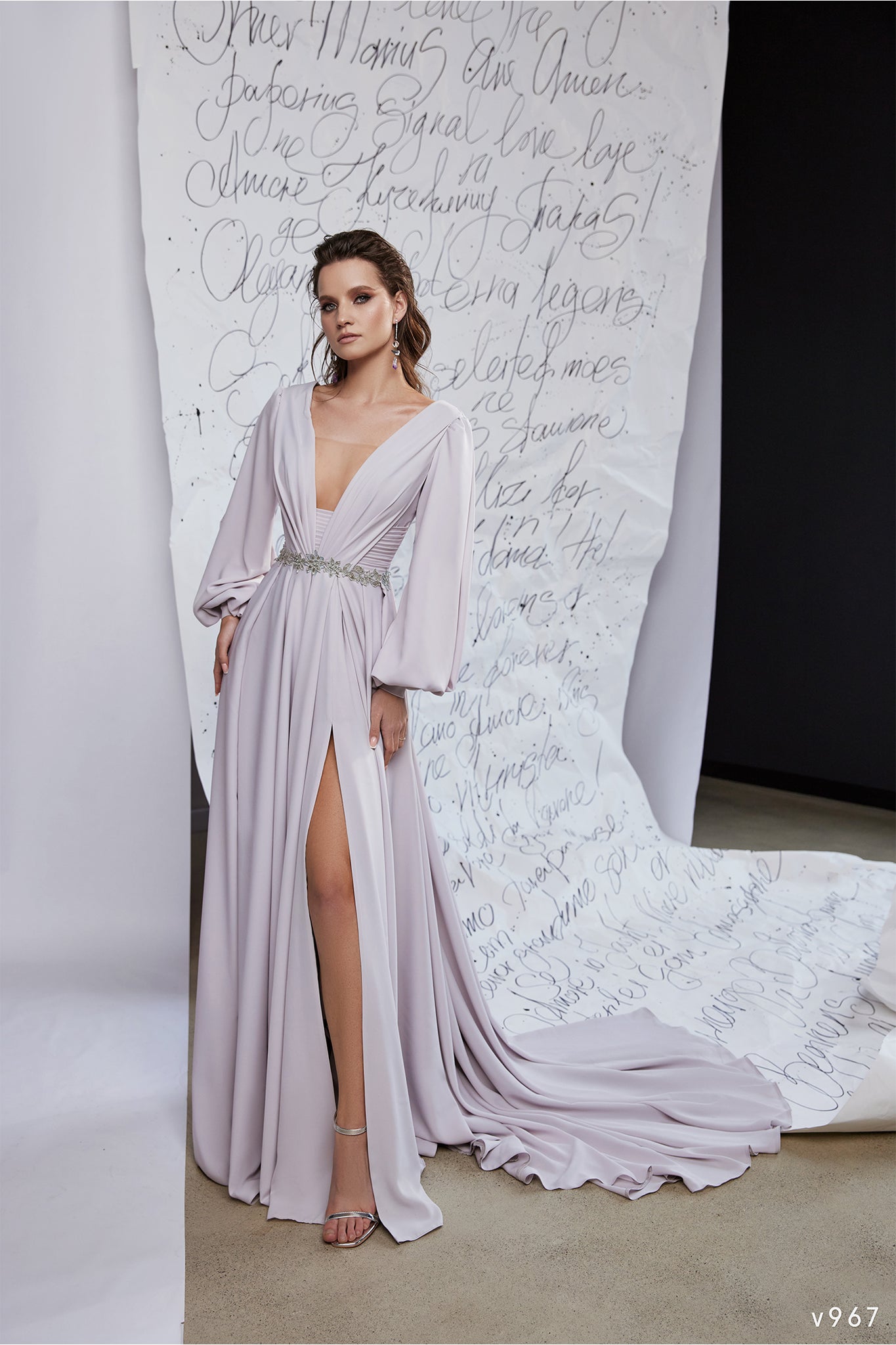 Alluring Greek Style Dress with Jeweled Belt and Long Sleeves | Marelli Exclusive 2 / Green Alluring Greek Style Dress with Jeweled Belt and Long Sleeves | Marelli Exclusive 2 / Green